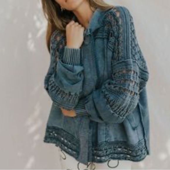 NWT FREE PEOPLE dune big oversized jacket in overboard blue size L-XXL - Picture 2 of 16